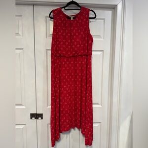 Dana Buchman Red Sleeveless High-Low Midi Dress with Geometric Print